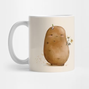 Cute potato. Creme background. Mug